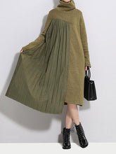 Cropped High-Neck Split-Joint Knitting Midi Dress